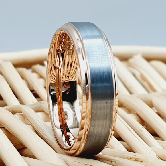 "Twot Tone Rose Gold Tungsten Engagement Ring for Him Her, GALTUN879